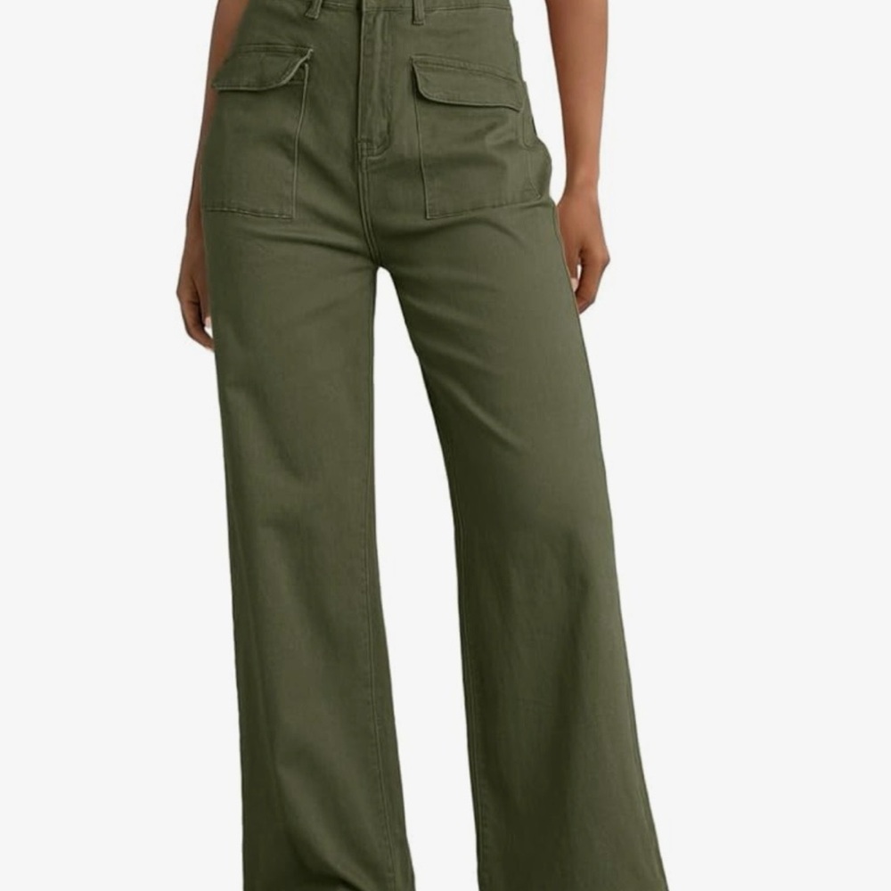 High-Waisted Wide Leg Utility Pants - Olive Green